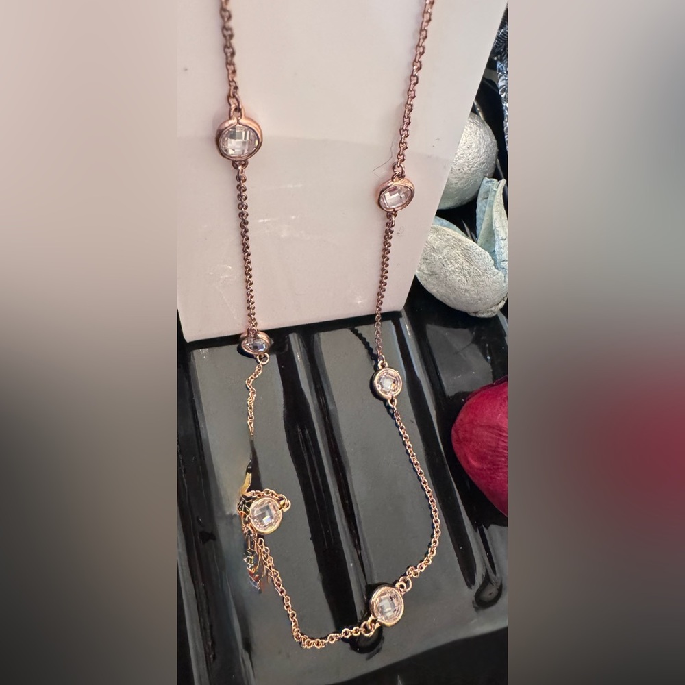 .925 Rose Gold plated Necklace with Crystal Accents - Picture 14 of 14